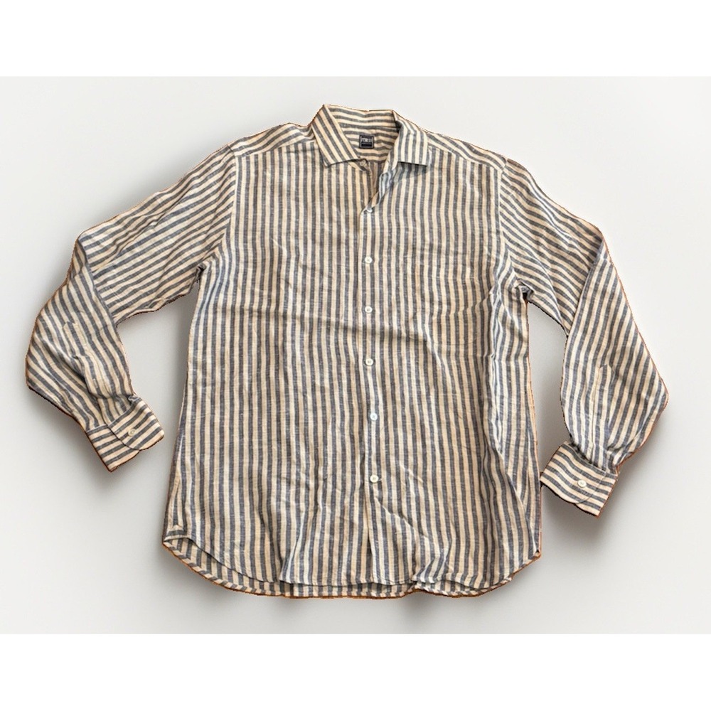 Fedeli Dress Shirt Size 42 16.5 Blue & White Stripes Cotton Blend Made In Italy